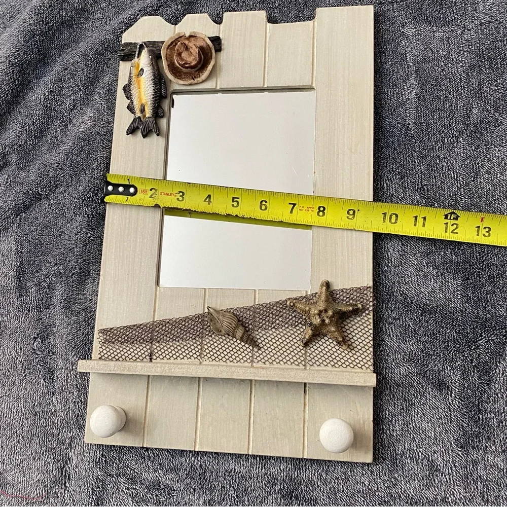 Nautical & Fishing Themed Wall Mirror with Shelf and Hooks‎